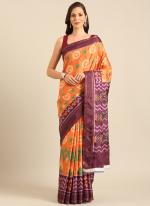 Cotton Orange Casual Wear Printed Saree